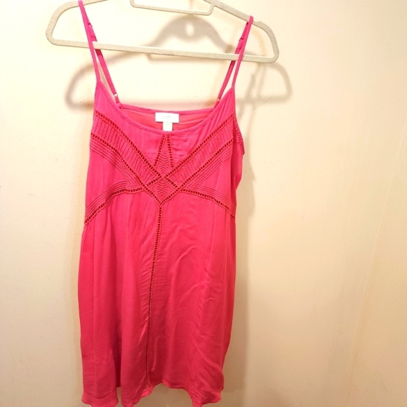 LOFT pink Strappy Embroidered Short dress size M - Picture 1 of 12